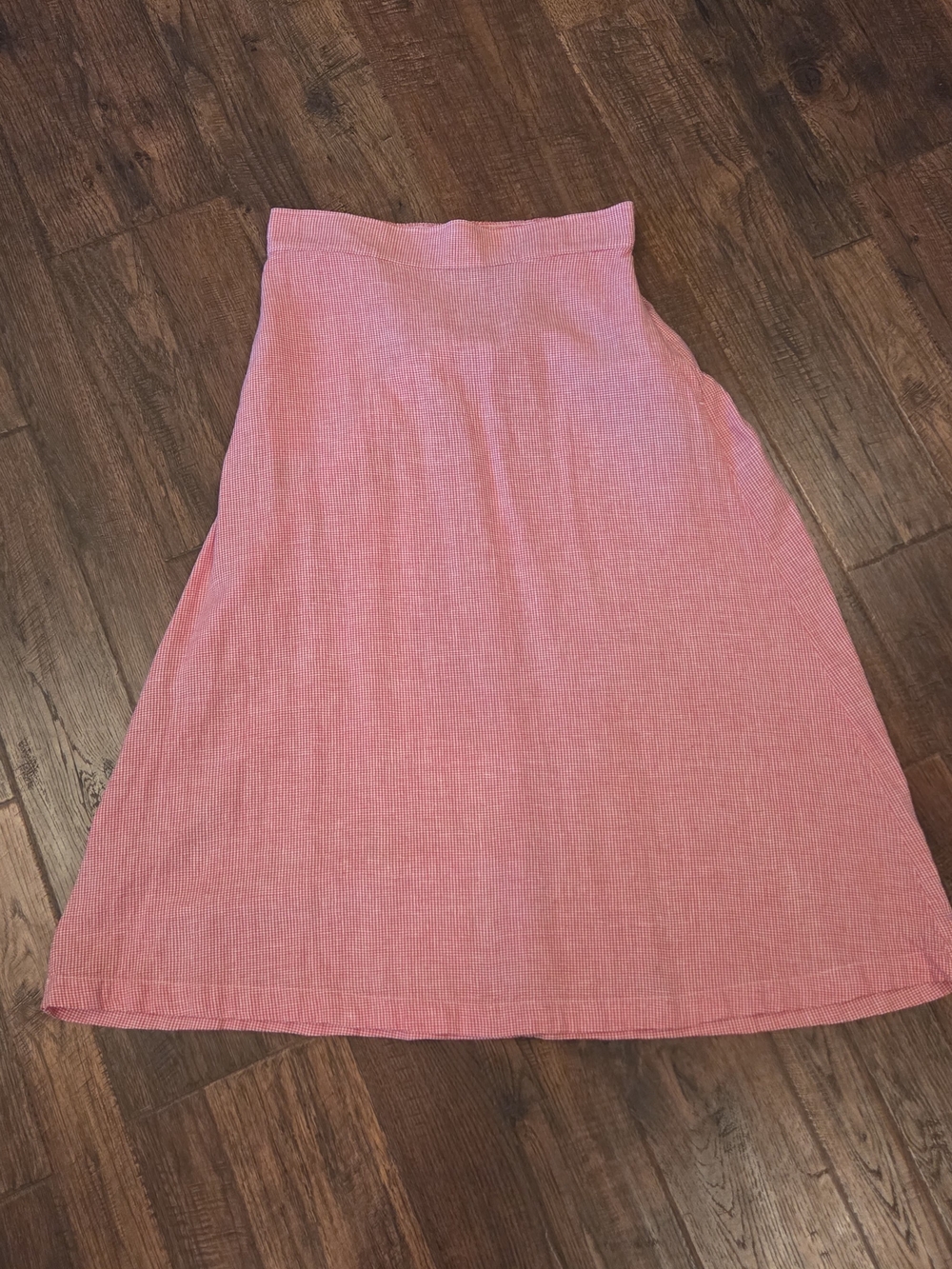 Croft & Barrow Women's S Red White Gingham Linen Blend A-Line Midi Skirt Pockets